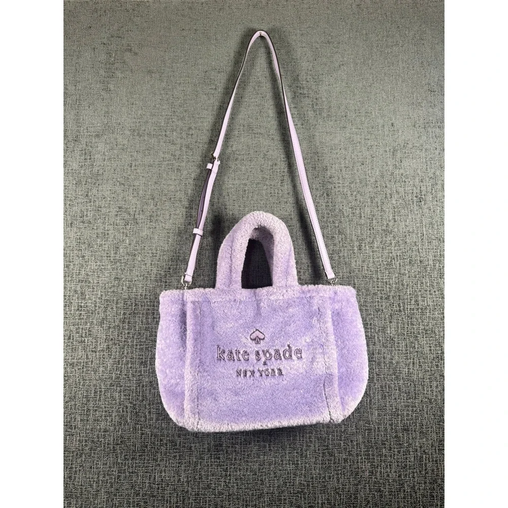 Kate Spade New York Lavender Faux Fur Tote Bag Purple Sherpa Crossbody Handbag